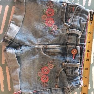 Toddler jean shorts with pink flower design